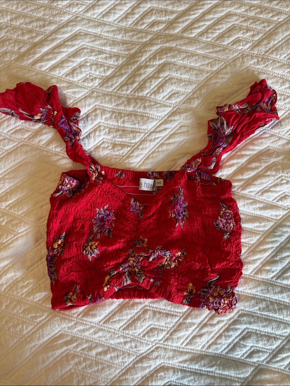 Tiare Hawaii Red Floral Smocked Ruffle Crop Top